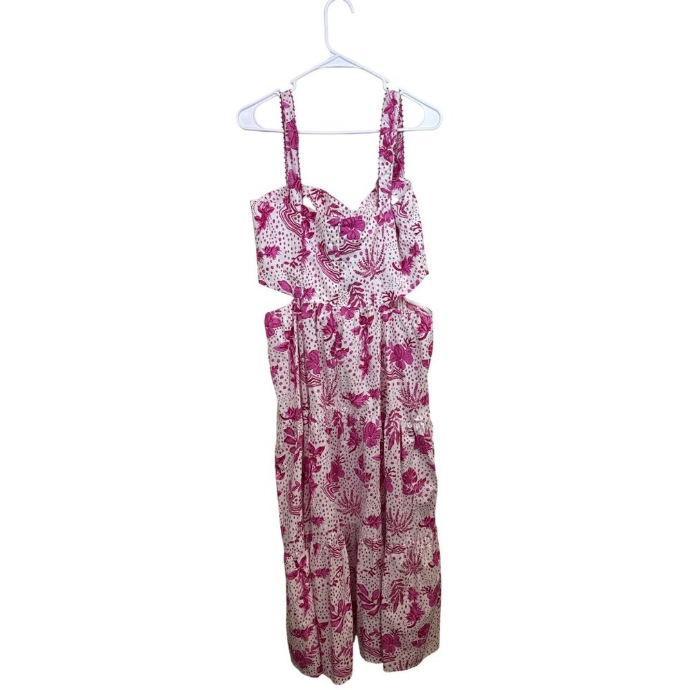 NWT Zara Women's L Strappy Floral Cut-Out Maxi Dress Pink White Resort Tropical - Picture 5 of 14